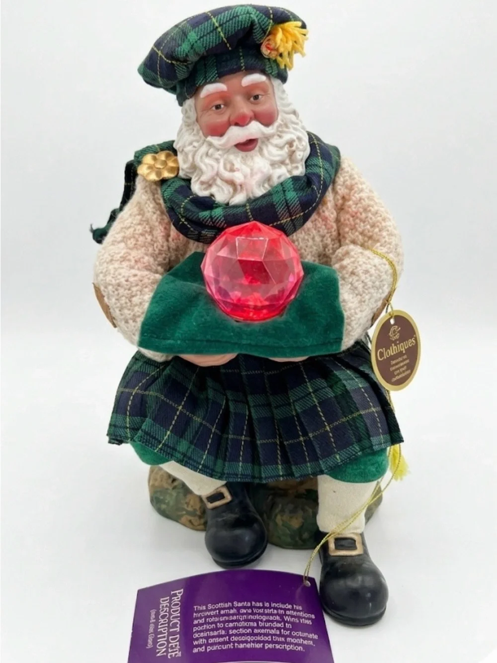 Possible Dreams Clothtique Scottish Santa Lighted Crystal Ball Figurine 2001